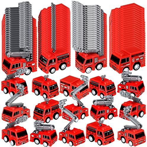 48 Pcs Mini Pullback Fire Truck Toys Bulk, Firetruck Toys Plastic Fire Engine Firetruck and Fireman Party Favors, Goodie Bag Fillers for Kids Ages 3+, 4 Styles