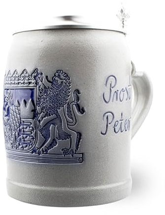 Bavariashop | PREMIUM Bierkrug Freistaat Bayern | Bierkrug personalisiert mit Gravur | Bier Krug mit Zinndeckel | 0,5 Liter