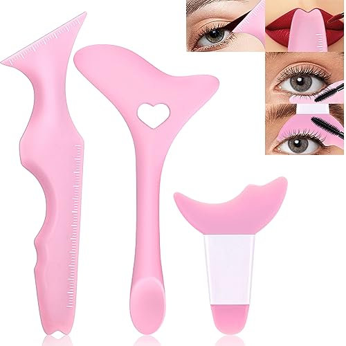NewBang Eyeliner Schablonen 3 Stk Silikon Makeup Werkzeug Geflügelte Spitze Augen Liner Schatten Wiederverwendbarer Multifunktional für Augen Lidschatten Schild Lippen Schnelle Pads - Pink