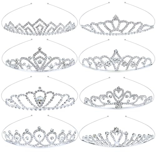 inSowni 8 Pieces Decorative Princess Dazzling Rhinestone Silver Metal Tiara Crown Headbands Wedding Birthday Party Prom Headpieces for Brides Bridesmaids Women Girls Teens Kids