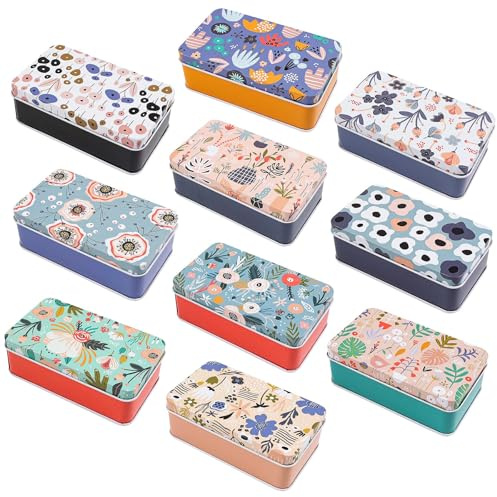 Framendino, 5 Pack Mini Metal Tinplate Boxes Empty Trinket Jewelry Coin Flower Rectangular Tin for Bead Storage Case Containers (Floral)
