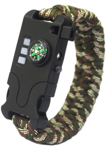 LUOFENG Pulseras de Supervivencia al Aire Libre, Pulseras tácticas de Paracord, brújulas, Silbato, Linterna, Multiherramienta para Senderismo, Viajes, Camping