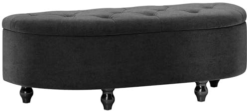 HOMCOM Sitzbank mit Stauraum Polsterbank mit Samtoptik, geöffnetem Deckel Sitztruhe mit Holzbeine, Truhenbank für Wohnzimmer Flur Schlafzimmer 120 x 46 x 42 cm Dunkelgrau