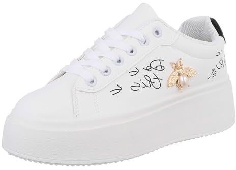Ital Design Damenschuhe Freizeitschuhe Sneakers Low, NN602-, Kunstleder, Weiß Schwarz, Gr. 37