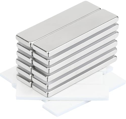 MIN CI 12 stycken neodymmagneter extra starka 40 x 10 x 3 mm magneter för limning, lång magnet, självhäftande, platt magnet, stark, stora självhäftande magneter