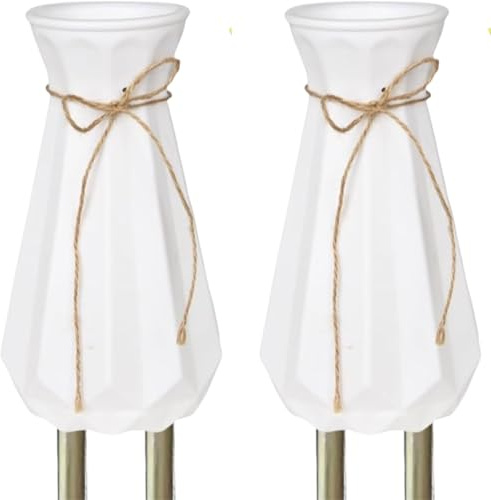 Cemetery Vases for Grave with Metal Spikes - 2 Pack Durable Plastic Grave Flower Holders, Weatherproof Headstone Decor with Bow, Outdoor Memorial Gifts for Loss of Loved One - Drainage Hole, White