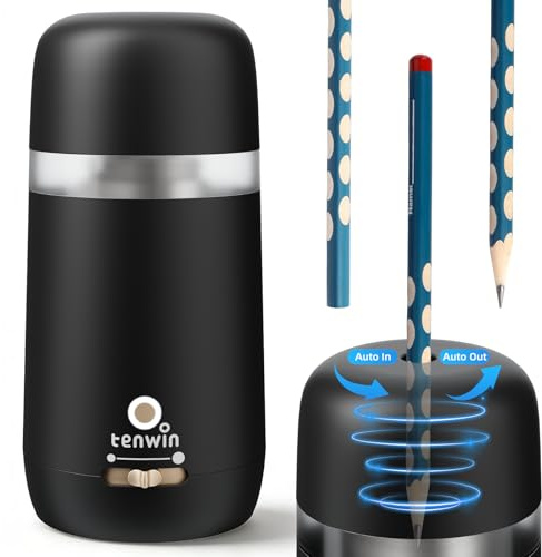 tenwin Taille-crayon électrique entièrement automatique, rechargeable et portable, taille rapide des crayons et crayons de couleur de 7 à 12 mm, idéal pour la maison, le bureau et l'école (noir)