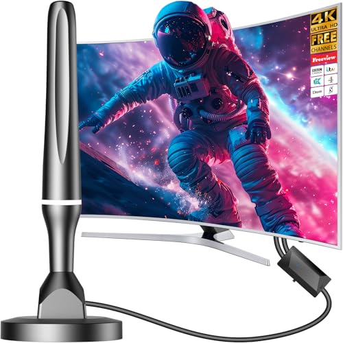 Indoor TV Aerial - Digital TV Aerials Indoor for Local Channels - 50 Miles Long Range Reception - Freeview Aerial with Strong Signal Booster - Easy Installation - Supports 4K 1080P HD for All Smart TV