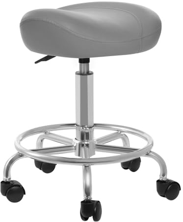 Tyvotrend Sadelpall, rullpall, höjdjusterbar, kontorspall med hjul, pall för arbetsrum kontor salong skönhetssalonger, ergonomisk kontorsstol (grå)