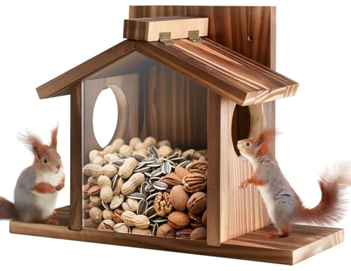 Gnodary Squirrel Feeders, Squirrel Feeders for Outside, Squirrel House for Outdoor - Chipmunk Feeder Box, Squirrel Food for Backyard Squirrels Hold Corn, Corn Cob, Peanuts (Brown2)