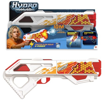 Bizak Hydro Mad 62001150-2 Blaster à Eau électrique avec Recharge Automatique, portée jusqu'à 10 m et Effets de lumière, Batterie Rechargeable, pour Enfants à partir de 8 Ans