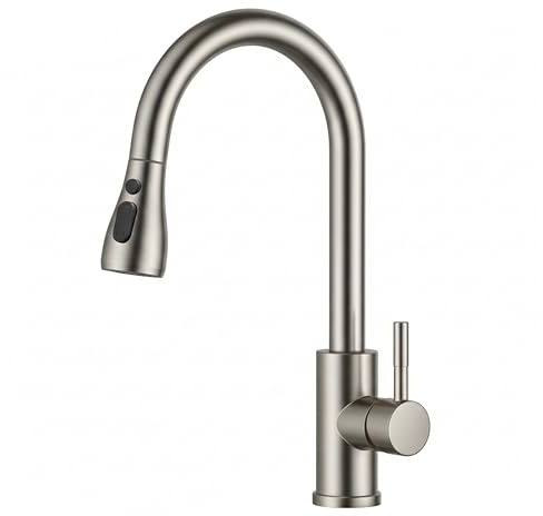 MELTA.® Robinet Cuisine Inox Brossé Douchette Extractible Pivotant 360° – Mitigeur Cuisine Évier Arc Élevé en Acier Inoxydable, Robinet Flexible avec 3 Modes Jet, Tête Pulvérisation Extractible