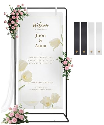 Cavalletto per cartello di benvenuto per matrimonio, in metallo, supporto nero regolabile in altezza, per piano di seduta e immagini, decorazione per matrimoni, ricevimenti, eventi e feste