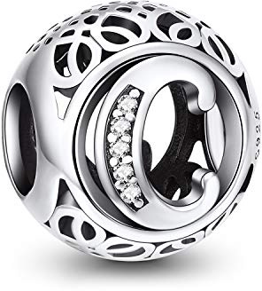 NINGAN Vintage Ciondolo Con Lettera Dell'alfabeto in Argento Sterling 925, Dalla A alla Z, Con Zirconia Cubica, Compatibile con Bead Charm Bracciali Europei (Lettera C)