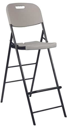 Perel Klappbarer Barhocker weiß mit Rückenlehne und Fußstütze, leicht und wetterfest, Kunststoffsitz und stabiles Stahlgestell, hoher Klappstuhl für Innen- und Außenbereich, Tragfähigkeit 200 kg