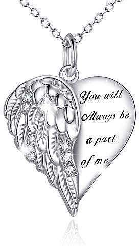 YAFEINI Angel Wings Heart Necklace Sterling Silver Guardian Angel Wings Necklace for Women Jewelry Gifts