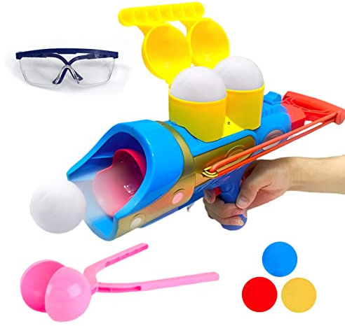 Schneeball Blaster mit Schneeballzange Schneeball Kanone Spielzeug Schneeballschleuder Schneeballpistole Schneeballkampf-Impaktor mit Griff, Outdoor-Schneeballpistole Spielzeug mit Clip+3 Softball
