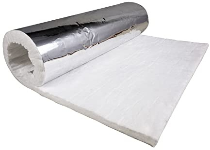 SIMOND STORE Ceramic Fiber Blanket with Aluminum Foil Facing - 8# Density - 1 x 24 x 36 - 2400F - High Temperature Insulation Blanket for Stove Furnace Forge Kiln Fireplace Welding Soldering HVAC