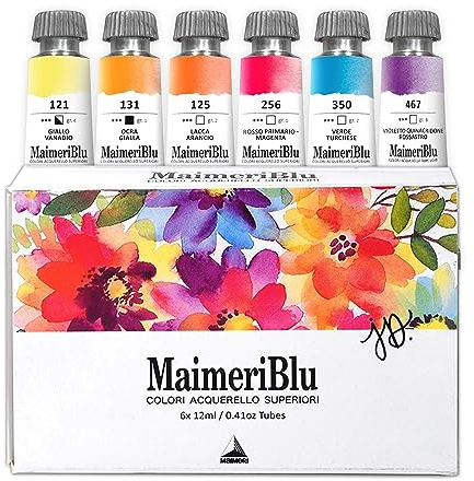 Maimeri Blu, Jeannie Dickson - Set di pittura ad acquerello, 12 ml, 6 tubi - Forniture professionali per pittura ad acquerello