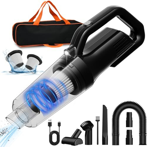 BOOTEEK Aspirapolvere Auto, Casa Aspirapolvere Senza Fili Portatile Potente 12000Pa USB Ricaricabile con 2 Filtri Lavabili Aggiuntivi Illuminazione a LED