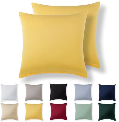 Alreya Kissenbezug 80 x 80 cm (2er Set) - Gelb - 100% Jersey Baumwolle - Kissenhülle für Kissen 80x80 cm, Jersey Kopfkissenbezüge, Superweicher Kissenbezüge 80x80 mit Reißverschluss