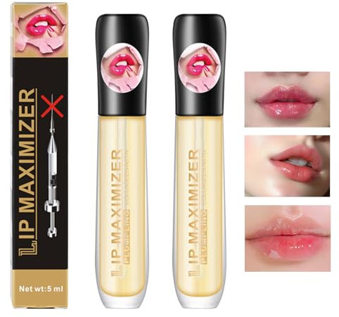 PLUMPINGLIPGLO 2Pc Plumping Lip Maximizer Serum,Lip Maximizer Hyaluronic Lip Plumper,3D Lip Plumper Extreme,Lip Gloss Enhancer Booster Volume,Beseitigen Trockenheitsfalten Und Verbessern Den Prallen