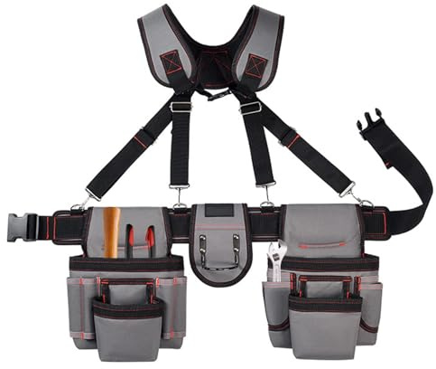 Cinturón de herramientas con tirantes con bolsas, organizador de herramientas de cinturón de trabajo, organizador de cinturón de trabajo de carpintero, bolsa de cinturón de jardín de gran capacidad,