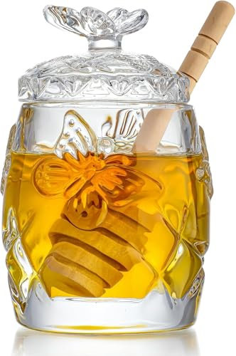H&D HYALINE & DORA Klares Kristall-Honigglas mit Spatel und Deckel, Honigbienenglas,125ml Honigglas aus Glas für die Küche zu Hause