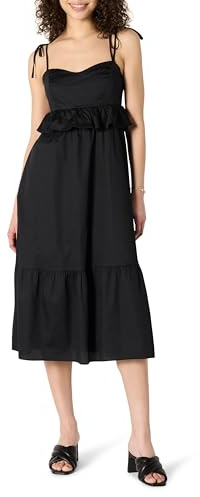 Amazon Essentials Maxi Abito a Balze a Trapezio, Vita Impero, Scollo a Cuore, in Raso di Cotone Donna, Nero, XXL