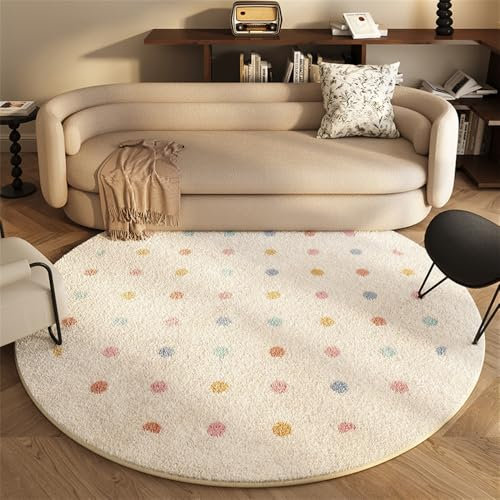 Alfombras Redonda Alfombra Habitación Lavable Antideslizante Muy Suave para Salón o Dormitorio, Esponjosa de Cama Infantil Lavable Bebe Niña Niño De Juego Arcoíris Estrella (Beige 2, 100x100cm)