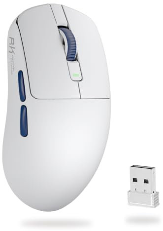 RK ROYAL KLUDGE M30 Gaming Maus Kabellos, 12000 DPI PixArt PAW3311 Sensor, 41g Ultralight Wireless Mouse Gaming, 1000Hz Polling, 2.4G/USB-C/Bluetooth Maus, 250mAh, Voll programmierbare Tasten, Weiß