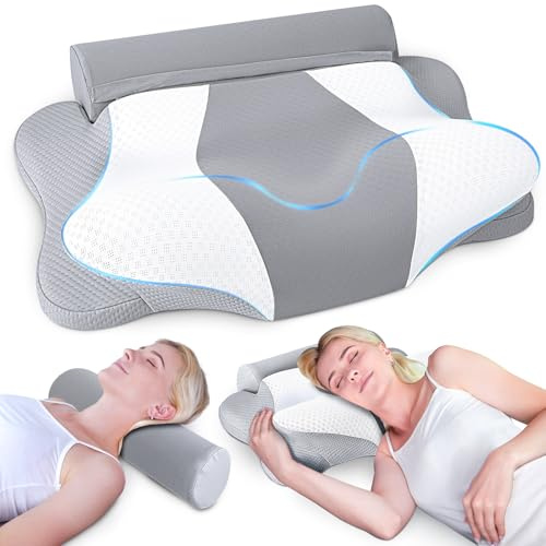 SAHEYER 2 in 1 Nackenkissen Kopfkissen und Nackenrolle Kissen, Ergonomisches Orthopädisches Nackenstützkissen für Seiten,Rücken und Bauchschläfer, Memory Foam Seitenschläferkissen Schlafkissen