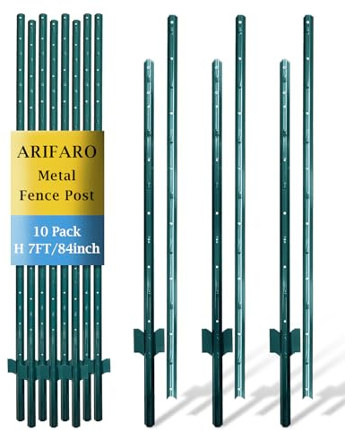 ARIFARO 215cm / 7ft Postes de Valla de Metal, Paquete de 10, en U Resistentes para Jardín, para Valla de Alambre, de Acero para Patio, Alambre al Aire Libre