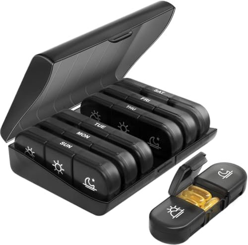 FENQURO Contenitore per pillole, 7 giorni al mattino, mezzogiorno, sera, piccolo portapillole, con 3 scomparti, contenitore per pillole, contenitore per compresse settimanali, organizer per medicinali