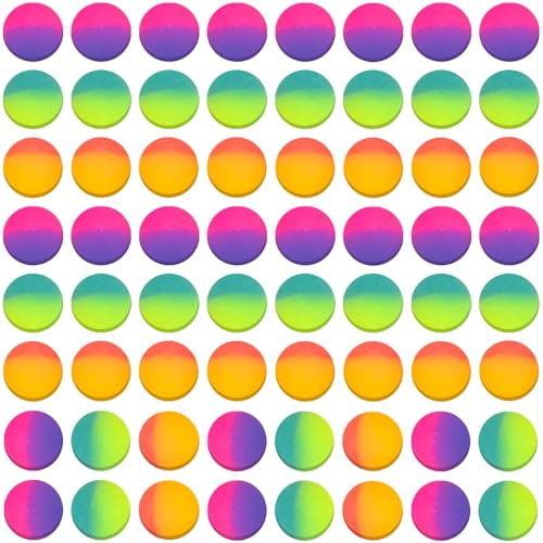 Lot de 64 balles en caoutchouc double couleur pour enfants - Grandes balles durables pour enfants - Balles en caoutchouc - Petites balles rebondissantes - Cadeau pour hommes et filles - 2,5 cm