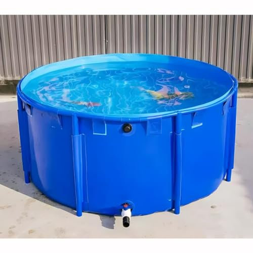 Réservoir d'eau d'aquaculture durable avec vanne de vidange pliable en toile bleue 1,5 x 1 m Facile à installer Bassin surélevé rond résistant à l'usure
