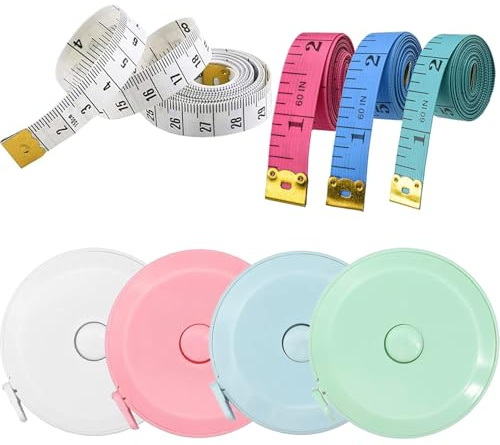 8 Pcs Measuring Tape Body, Fabric Measuring Tape for Body Measurement Dual Sided 60 Inch/1.5M, Soft Retractable Tailors Masuring Tape, for Sewing, Dessmakers,Clothing, for Measure Length, Chest, Waist