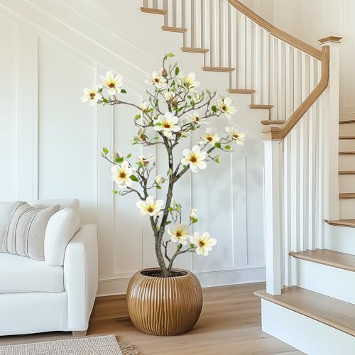 Garvee Plante Artificielle de Magnolia à Fleurs de 150 cm, Haut Arbre Artificiel avec Pot Blanc Décoration pour Jardin, Patio, Maison, Bureau