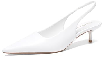 DREAM PAIRS Women's Kitten Slingback Low Closed Heels,White,8