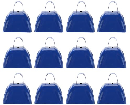 Cencerros de metal, 12 piezas Cencerros de metal azul con asas Generador de ruido fuerte de 3 pulgadas para juegos de fútbol Eventos deportivos Fiestas y animaciones en el aula