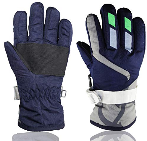 YR.Lover Children Ski Gloves Winter Warm Outdoor Riding Thickening Gloves (Navy Blue, M-6-8y)