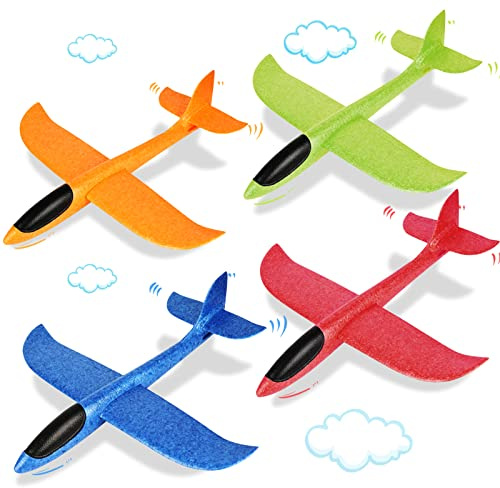 VCOSTORE Segelflygplan Polystyren Barn - 4 Pack Stora Leksaksflygplan Skum Gliders Frigolitflygplan Kastglidare Polystyren Flygplan för Pojke Barn Familj - BY （Enfärgade färger）