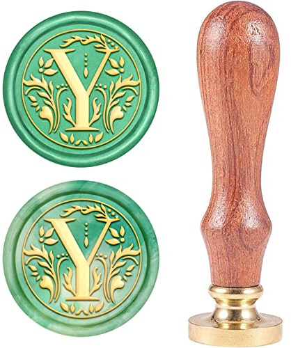 craspire Retro alfabet initialer vax sigillstämpel klassisk vintage 26 bokstäver AZ 25 mm avtagbart mässingshuvud trähandtag för inbjudningskuvert, utsmyckning gåva dekoration (Y-bokstav)
