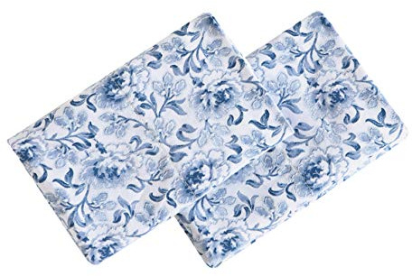 Laura Ashley Home - Juego de Funda de Almohada estándar, Ropa de Cama de satén de algodón, Suave y Resistente a Las Arrugas (Lorelei Azul Oscuro, 2 Piezas)