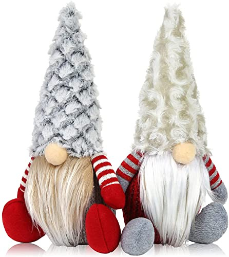 LATERN 2 Piezas Muñeco de Peluche de Gnomo Navideño, Adorable Navidad Hecha a Mano Sentado con Muñecos Enanos Santa Claus Figuras de Elfo Enano Gonk para Chimeneas Fiesta de Navidad (25cm x 16cm)