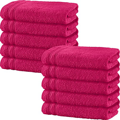 Erwin Müller Handtuch 10er-Pack Heidelberg 100% Baumwolle pink Größe 50x80 cm - saugstark, gut trocknend, kompakt, leichte Qualität - ideal für Sport, Strand, Reisen