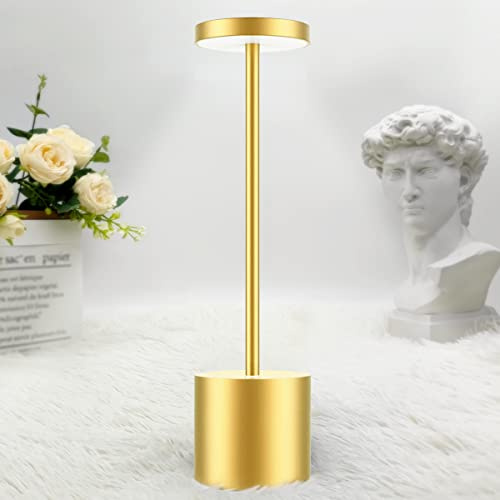 Hapfish LED Tischlampe Kabellos Akku, 5000mAh Tischleuchte Aufladbar über USB, Tischlampen Batteriebetrieben, Dimmbar 3 Farbmodi für Outdoor Nachttisch Esstisch Schreibtisch Balkon – Gold