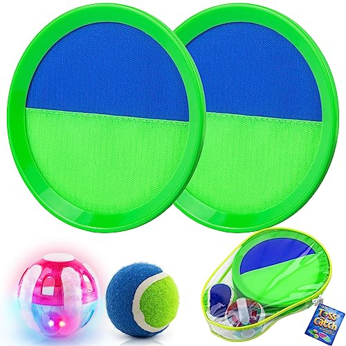 Ayeboovi Kids Outdoor Beach Pool Toys Toss and Catch Ball Set Upgraded Light UP Ball Yard Lawn Games for 3-12 Years Boys Girls Toddlers Birthday Gifts Stocking Stuffers-Green
