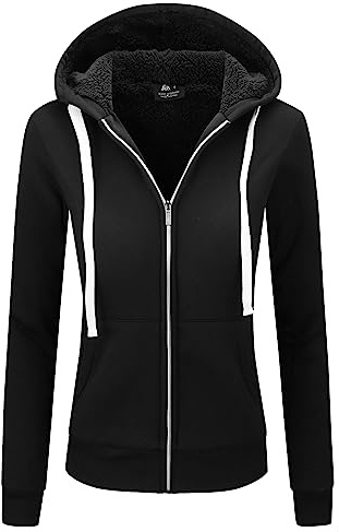 igeekwell Giacca da Donna in Pile con Cappuccio Giacca con Cappuccio a Maniche Lunghe Giacca con Cappuccio da Donna con Fodera in Pile Giacca Sportiva con Zip Giacca Invernale(Nero-XL)