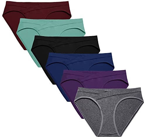 Molasus Cotton Crossover Maternity Underwear Under Bump Pregnancy Bikinis Panties Pack of 6,Multicolor,Large